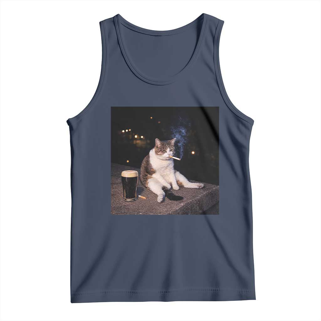 Funny Cigarette And Drinking Irish Stout Beer Cat Meme Tank Top