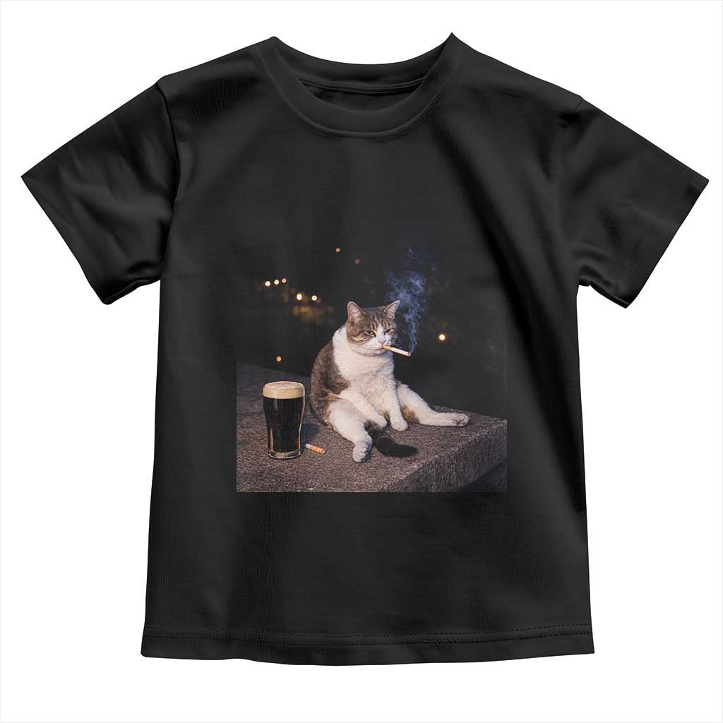 Funny Cigarette And Drinking Irish Stout Beer Cat Meme Toddler T Shirt