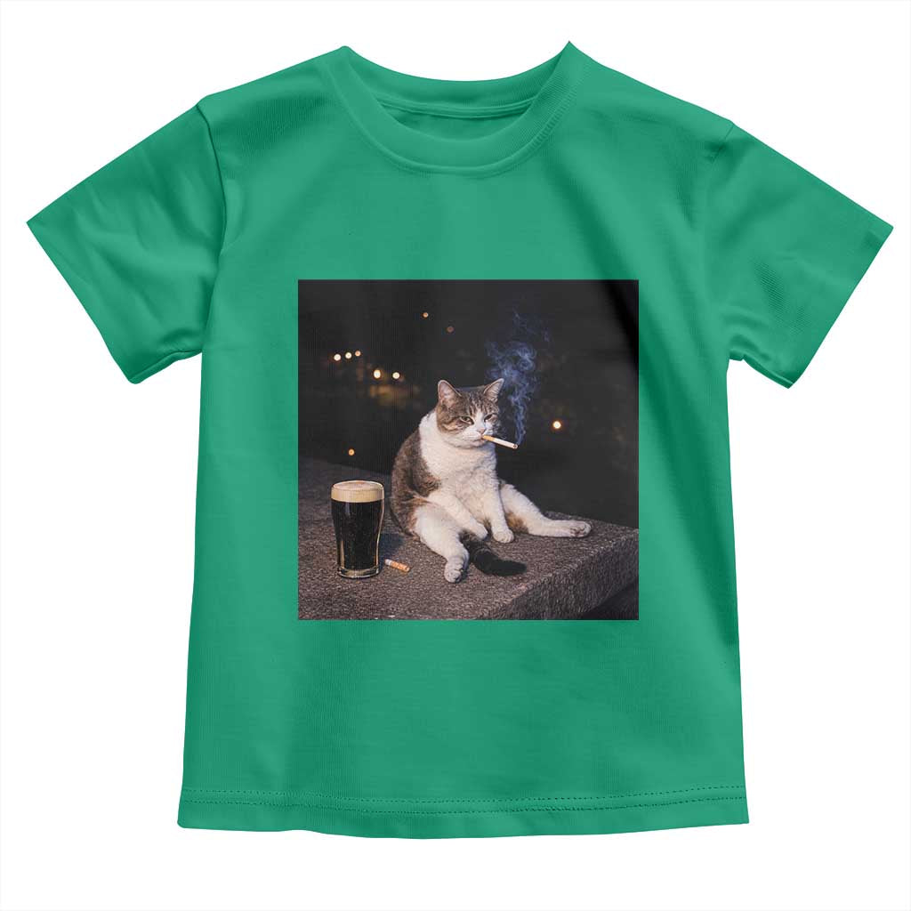Funny Cigarette And Drinking Irish Stout Beer Cat Meme Toddler T Shirt