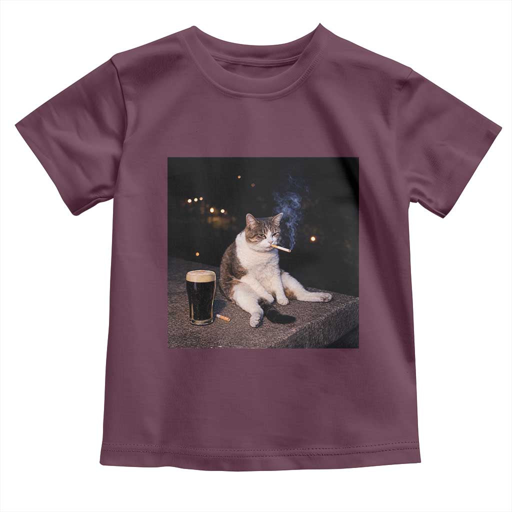 Funny Cigarette And Drinking Irish Stout Beer Cat Meme Toddler T Shirt
