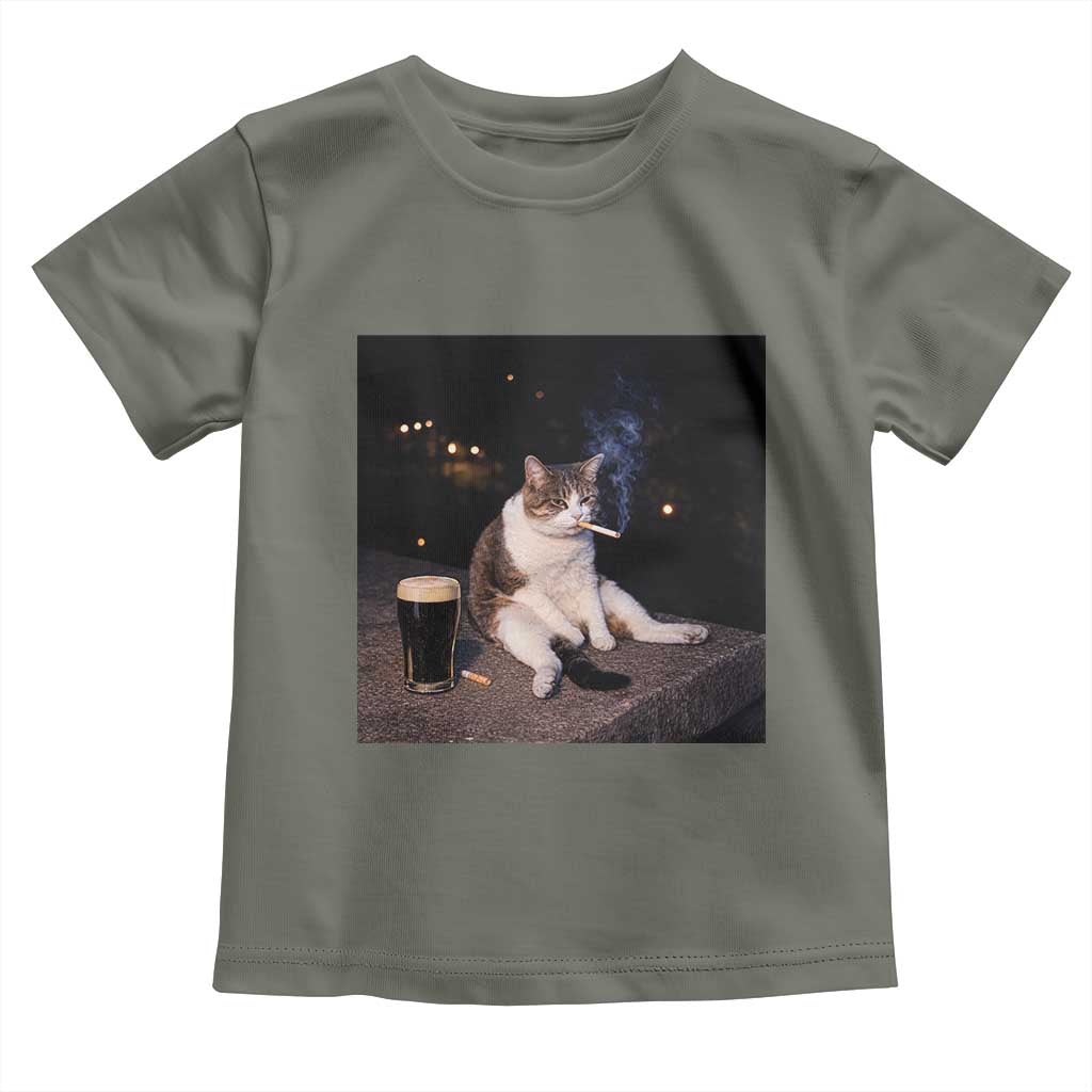 Funny Cigarette And Drinking Irish Stout Beer Cat Meme Toddler T Shirt