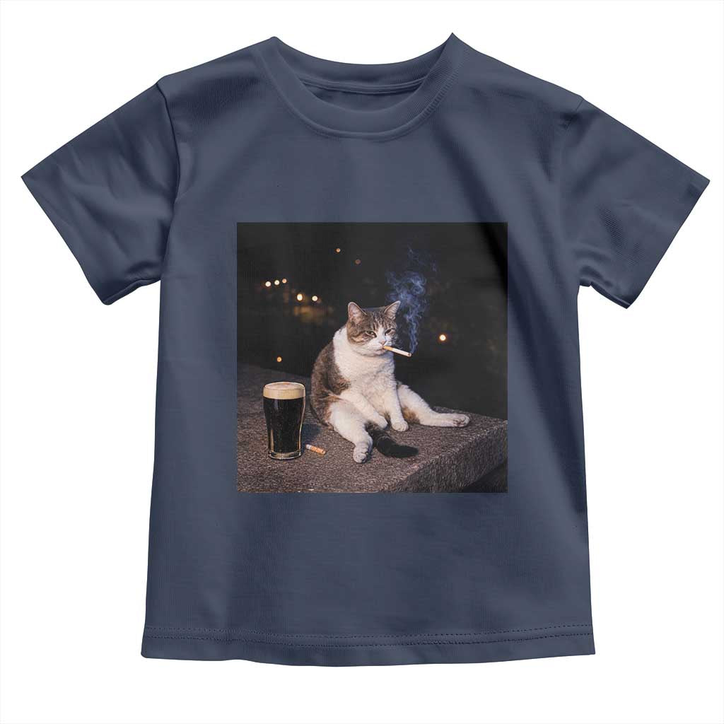 Funny Cigarette And Drinking Irish Stout Beer Cat Meme Toddler T Shirt