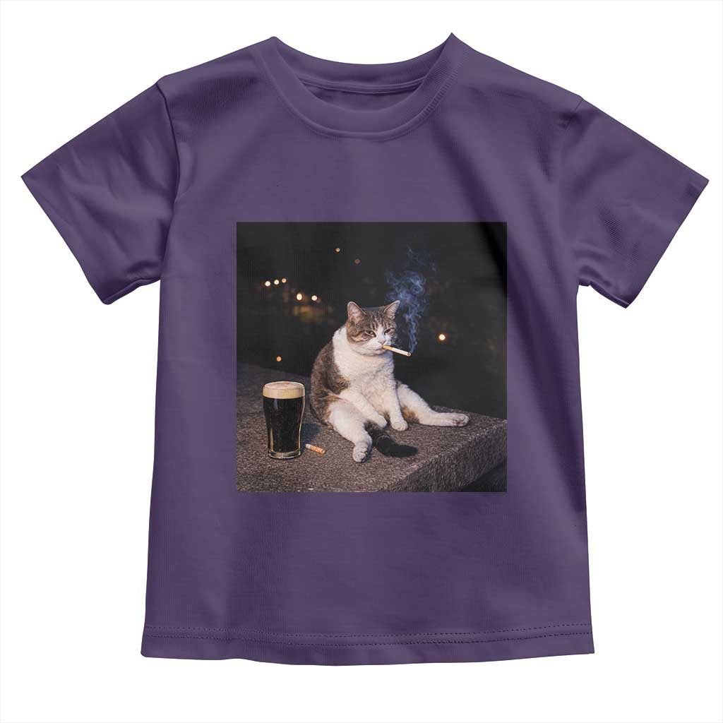 Funny Cigarette And Drinking Irish Stout Beer Cat Meme Toddler T Shirt