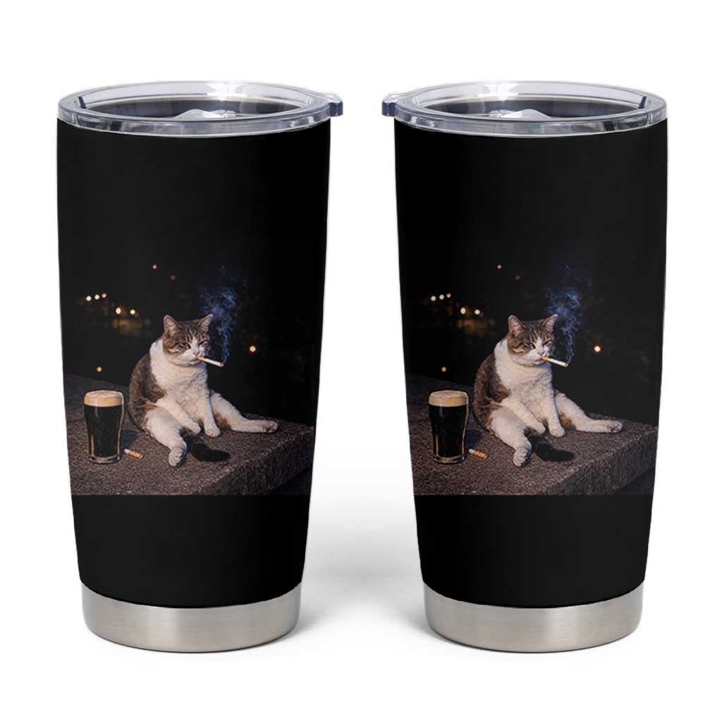 Funny Cigarette And Drinking Irish Stout Beer Cat Meme Tumbler Cup