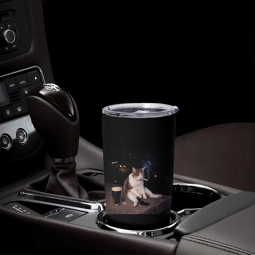 Funny Cigarette And Drinking Irish Stout Beer Cat Meme Tumbler Cup