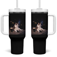 Funny Cigarette And Drinking Irish Stout Beer Cat Meme Tumbler With Handle