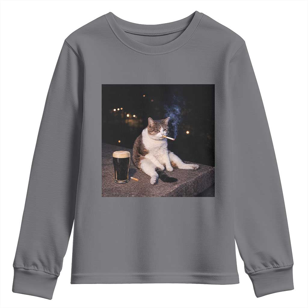 Funny Cigarette And Drinking Irish Stout Beer Cat Meme Youth Sweatshirt