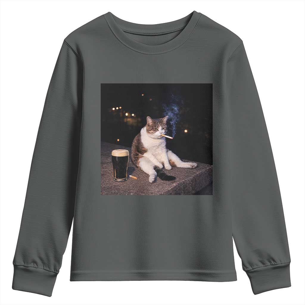 Funny Cigarette And Drinking Irish Stout Beer Cat Meme Youth Sweatshirt