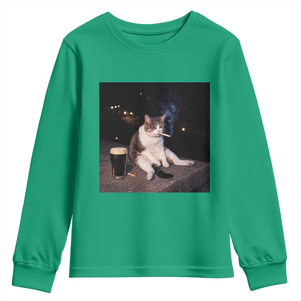 Funny Cigarette And Drinking Irish Stout Beer Cat Meme Youth Sweatshirt