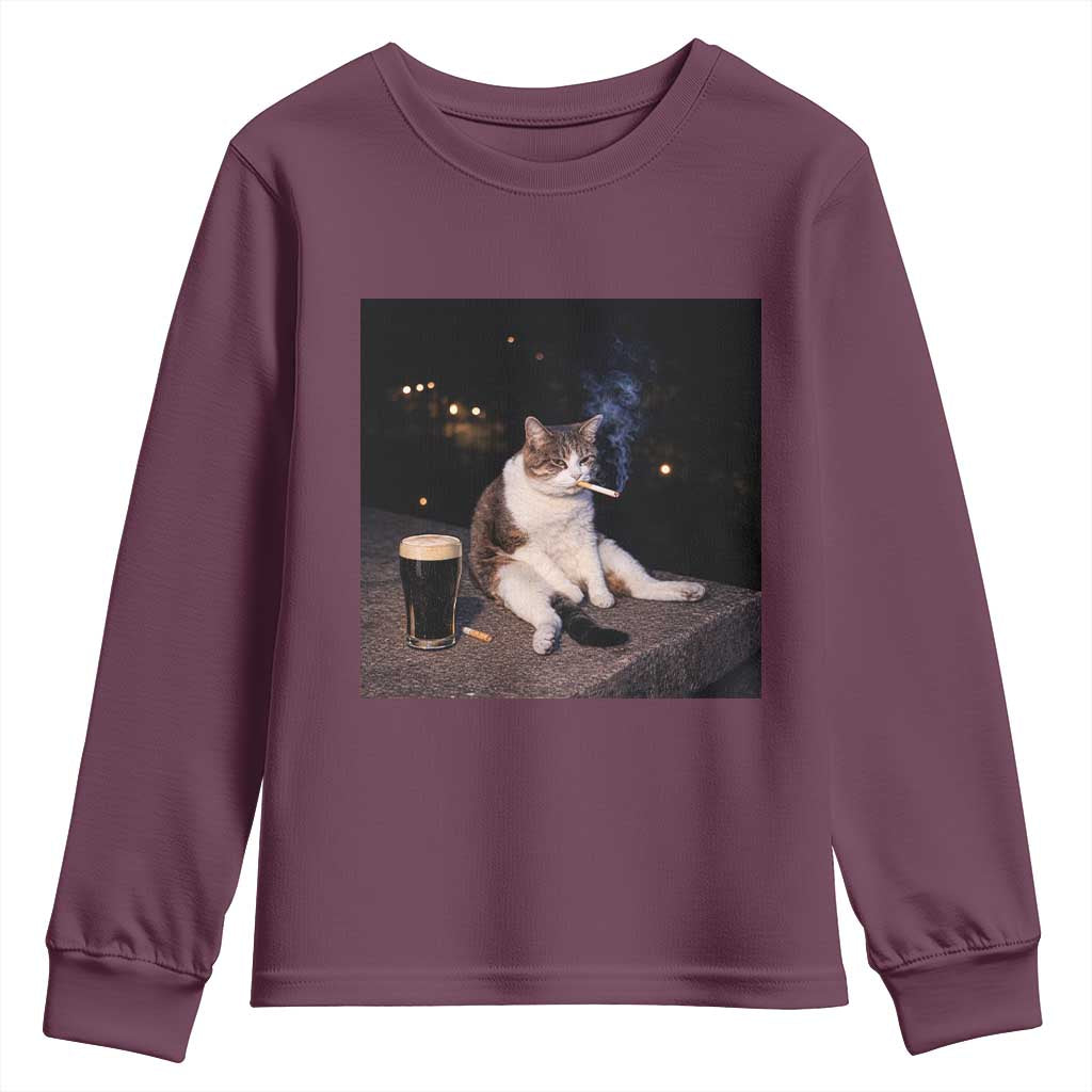 Funny Cigarette And Drinking Irish Stout Beer Cat Meme Youth Sweatshirt
