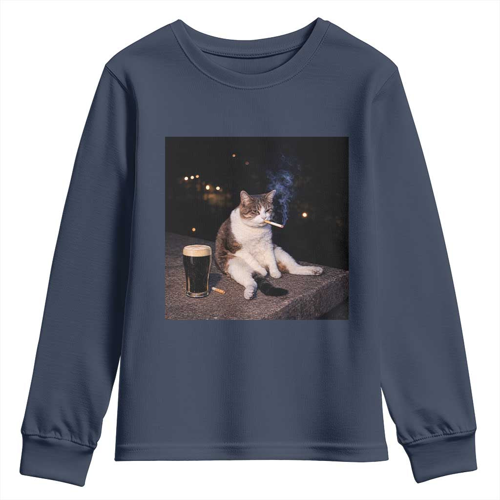 Funny Cigarette And Drinking Irish Stout Beer Cat Meme Youth Sweatshirt