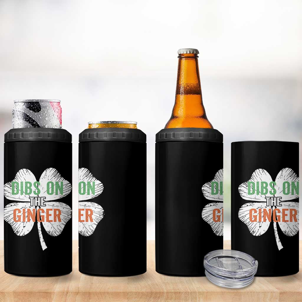 Funny St Patricks Day Dibs On The Ginger 4 in 1 Can Cooler Tumbler Irish Redhead Shamrock