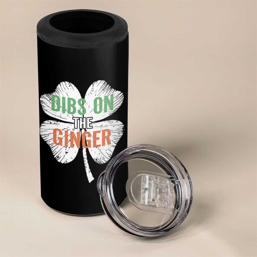 Funny St Patricks Day Dibs On The Ginger 4 in 1 Can Cooler Tumbler Irish Redhead Shamrock