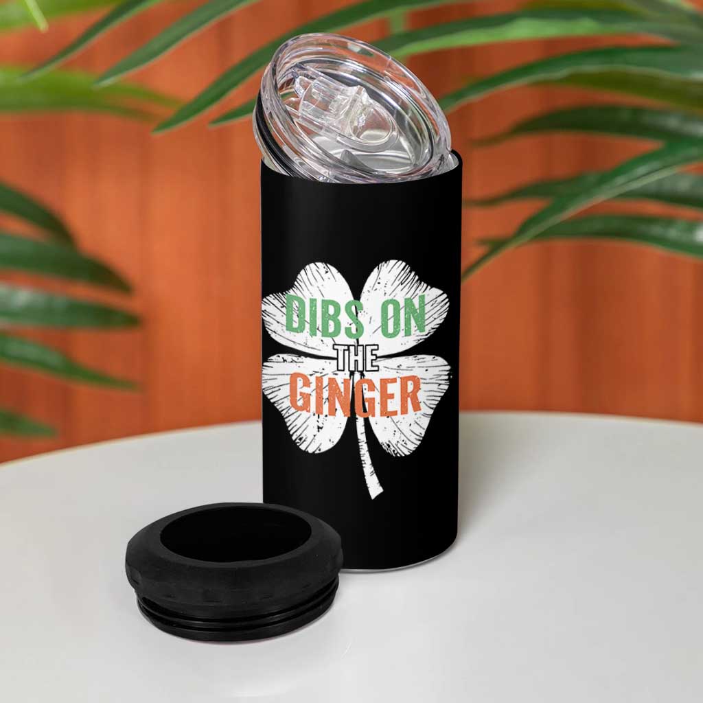 Funny St Patricks Day Dibs On The Ginger 4 in 1 Can Cooler Tumbler Irish Redhead Shamrock