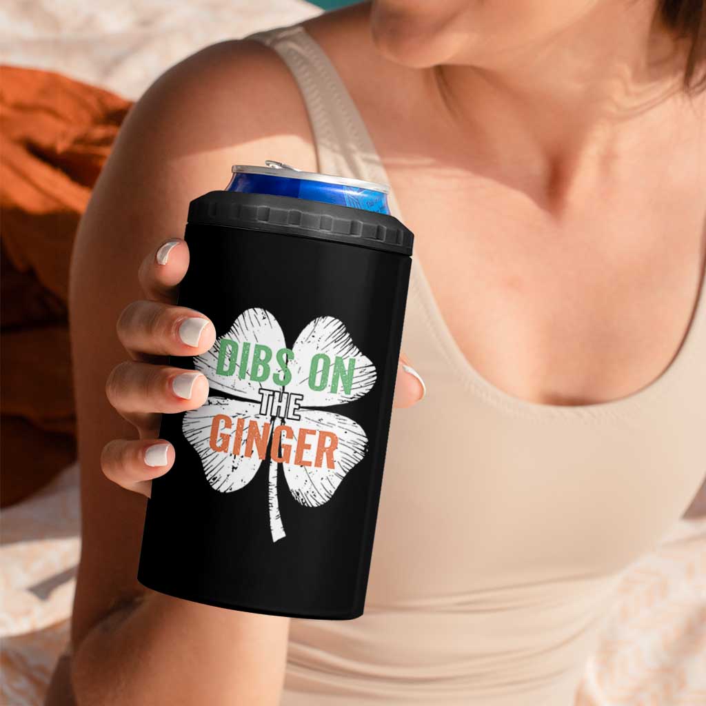 Funny St Patricks Day Dibs On The Ginger 4 in 1 Can Cooler Tumbler Irish Redhead Shamrock