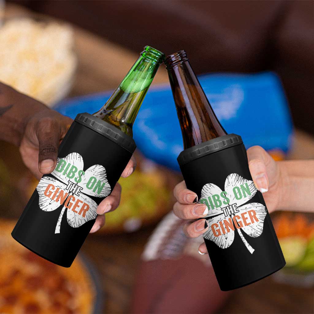 Funny St Patricks Day Dibs On The Ginger 4 in 1 Can Cooler Tumbler Irish Redhead Shamrock