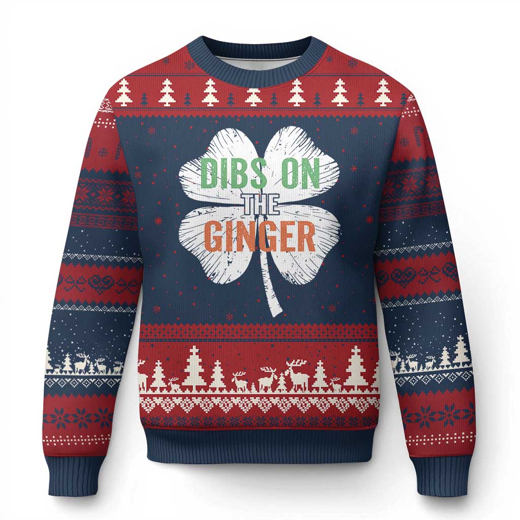 Funny St Patricks Day Dibs On The Ginger Ugly Christmas Sweater Irish Redhead Shamrock