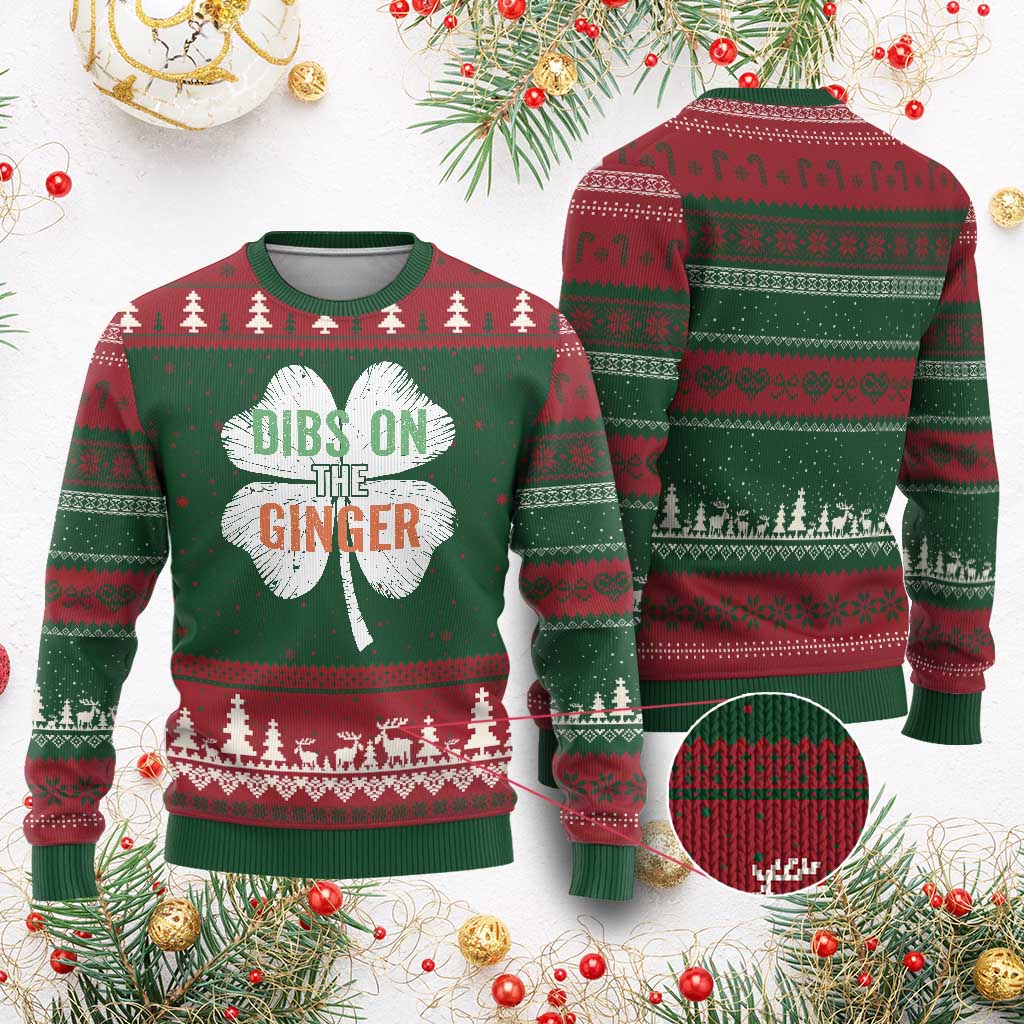 Funny St Patricks Day Dibs On The Ginger Ugly Christmas Sweater Irish Redhead Shamrock