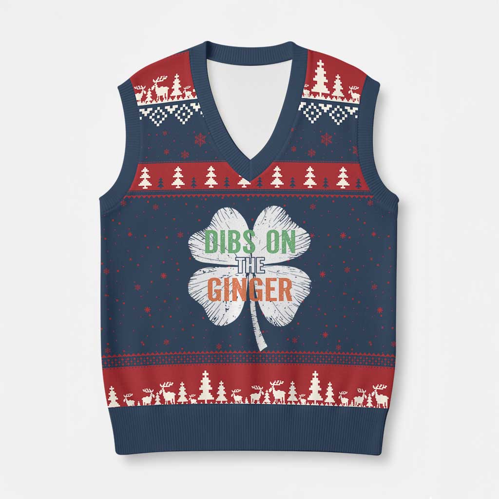 Funny St Patricks Day Dibs On The Ginger V-Neck Knit Sweater Vest Irish Redhead Shamrock