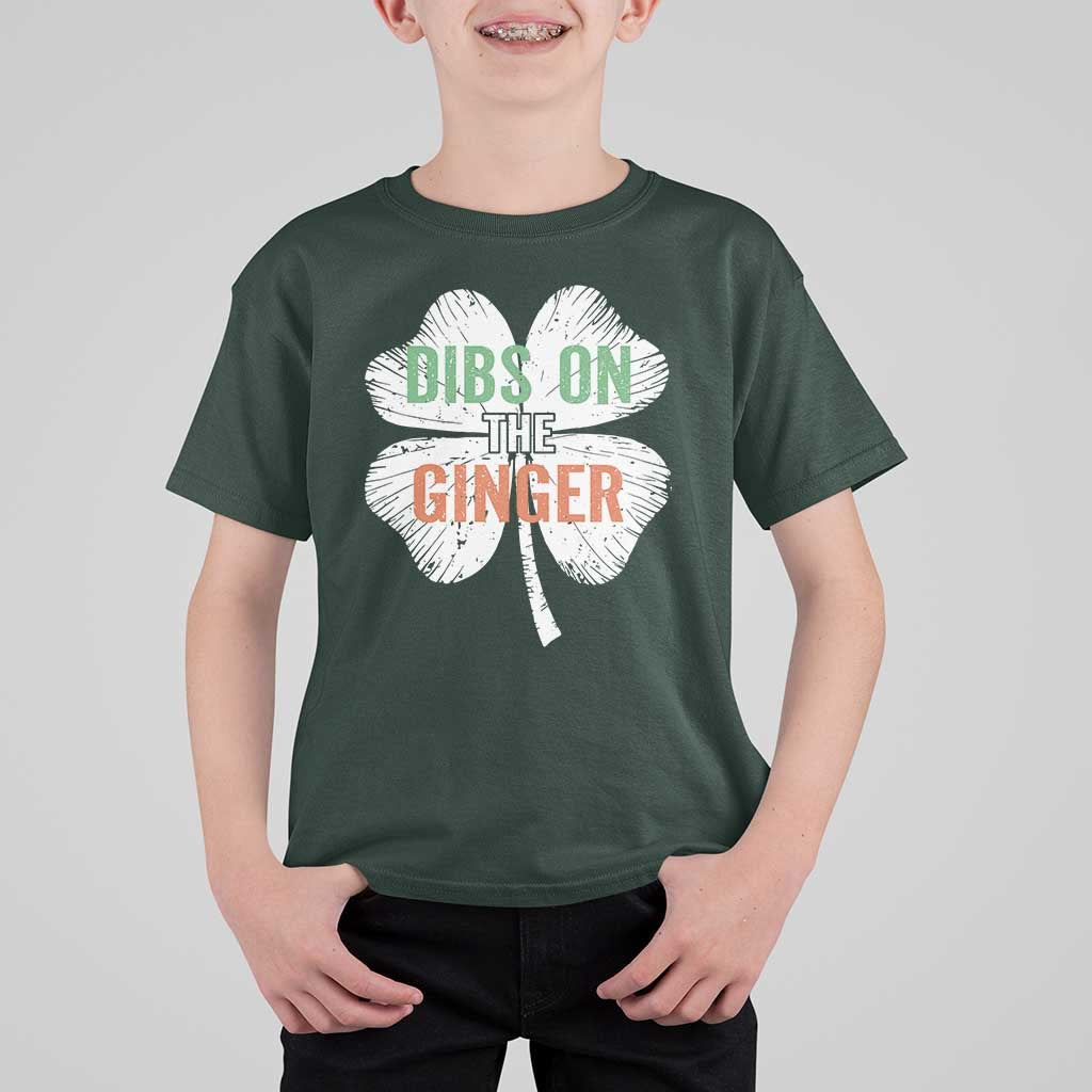 Funny St Patricks Day Dibs On The Ginger T Shirt For Kid Irish Redhead Shamrock