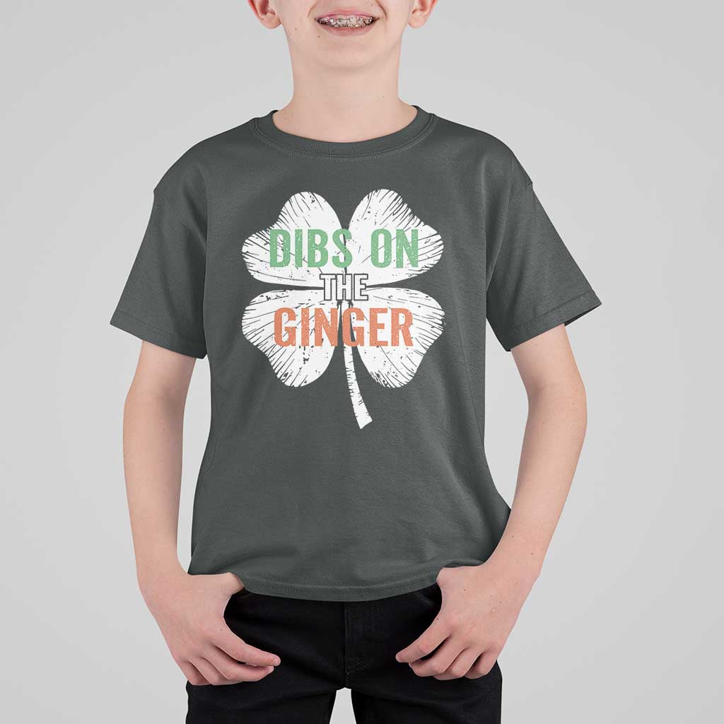Funny St Patricks Day Dibs On The Ginger T Shirt For Kid Irish Redhead Shamrock