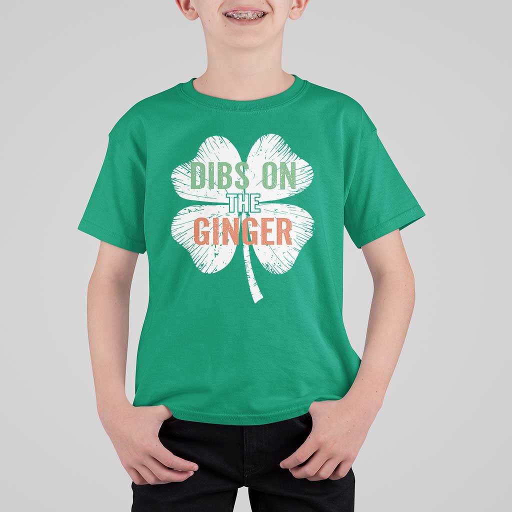 Funny St Patricks Day Dibs On The Ginger T Shirt For Kid Irish Redhead Shamrock