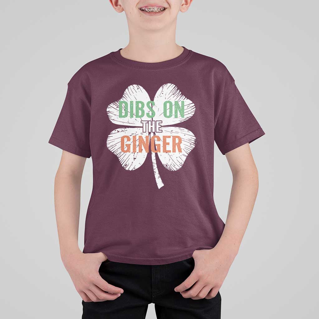 Funny St Patricks Day Dibs On The Ginger T Shirt For Kid Irish Redhead Shamrock