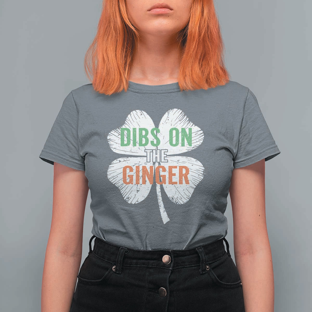 Funny St Patricks Day Dibs On The Ginger T Shirt For Women Irish Redhead Shamrock