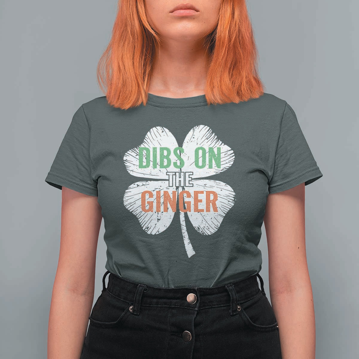 Funny St Patricks Day Dibs On The Ginger T Shirt For Women Irish Redhead Shamrock