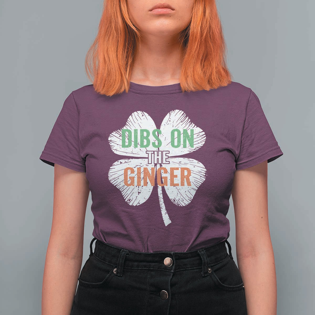 Funny St Patricks Day Dibs On The Ginger T Shirt For Women Irish Redhead Shamrock