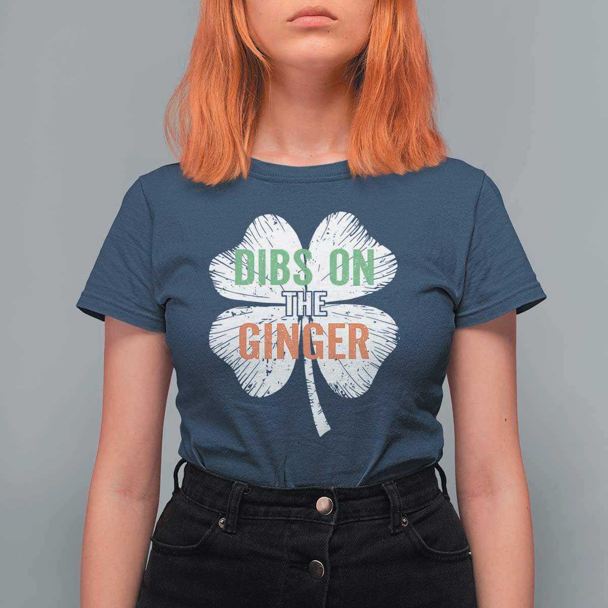 Funny St Patricks Day Dibs On The Ginger T Shirt For Women Irish Redhead Shamrock