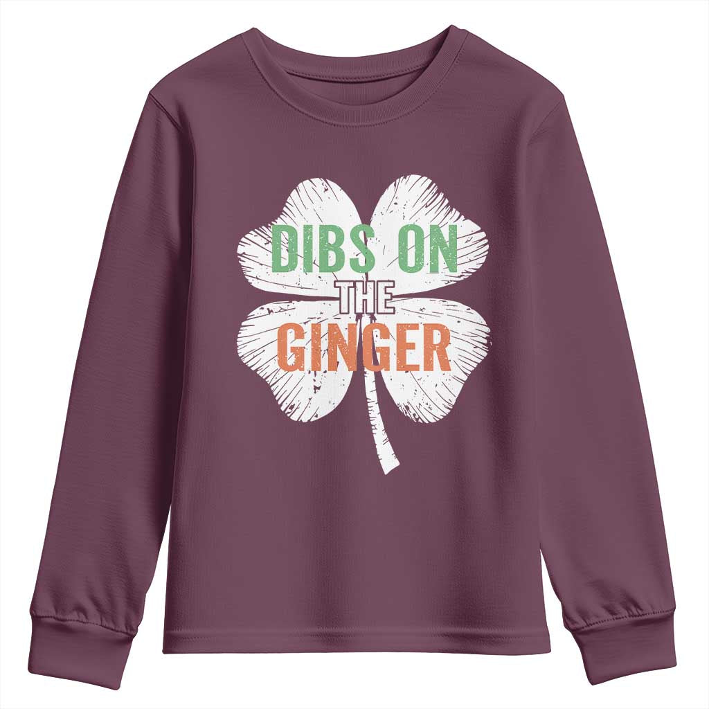 Funny St Patricks Day Dibs On The Ginger Youth Sweatshirt Irish Redhead Shamrock