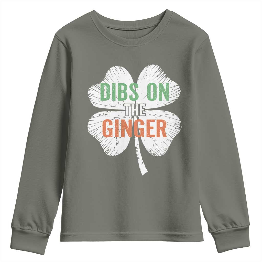 Funny St Patricks Day Dibs On The Ginger Youth Sweatshirt Irish Redhead Shamrock