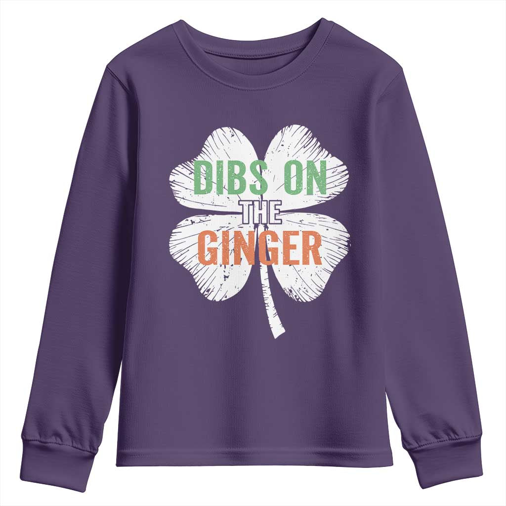 Funny St Patricks Day Dibs On The Ginger Youth Sweatshirt Irish Redhead Shamrock