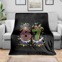 Funny 67 Mardi Gras Throw Blanket Six Seven Meme Carnival Hand Gesture