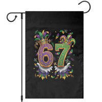 Funny 67 Mardi Gras Garden Flag Six Seven Meme Carnival Hand Gesture