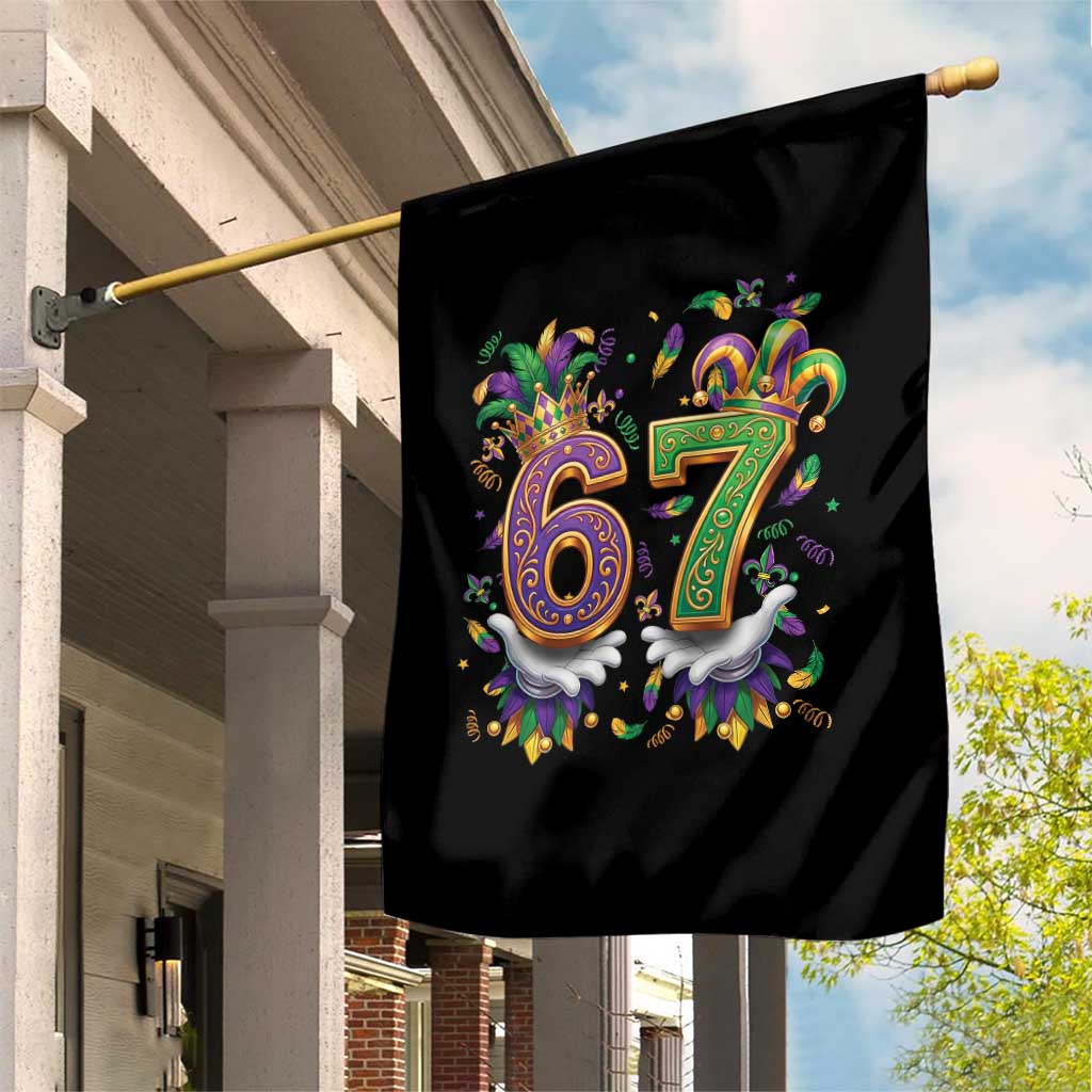 Funny 67 Mardi Gras Garden Flag Six Seven Meme Carnival Hand Gesture