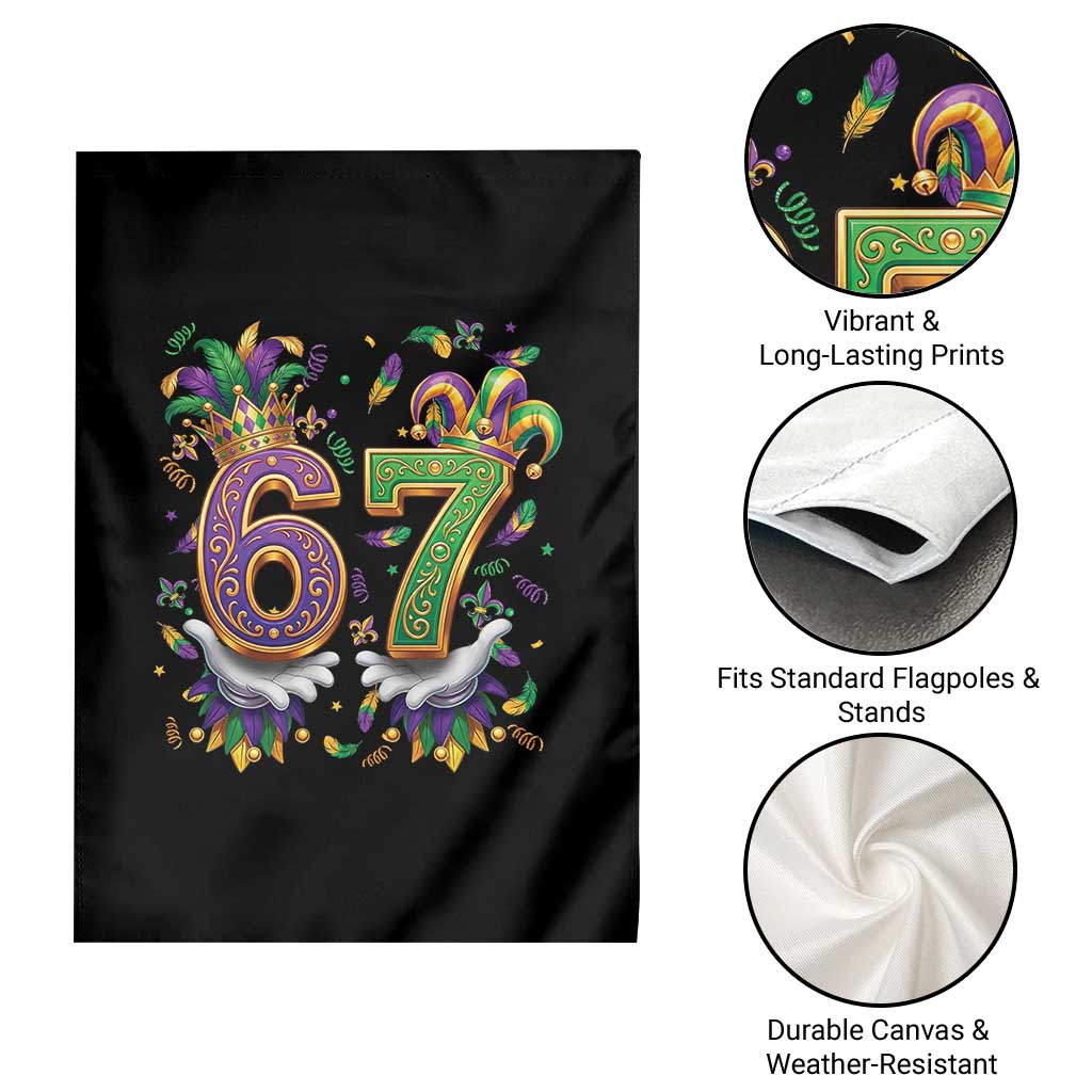 Funny 67 Mardi Gras Garden Flag Six Seven Meme Carnival Hand Gesture
