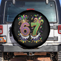 Funny 67 Mardi Gras Spare Tire Cover Six Seven Meme Carnival Hand Gesture