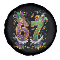 Funny 67 Mardi Gras Spare Tire Cover Six Seven Meme Carnival Hand Gesture