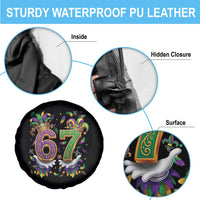 Funny 67 Mardi Gras Spare Tire Cover Six Seven Meme Carnival Hand Gesture