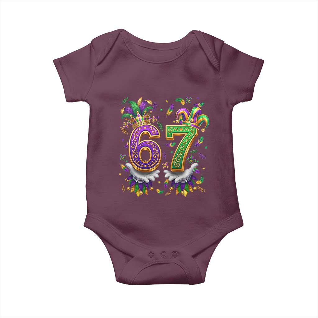 Funny 67 Mardi Gras Baby Onesie Six Seven Meme Carnival Hand Gesture