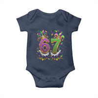 Funny 67 Mardi Gras Baby Onesie Six Seven Meme Carnival Hand Gesture
