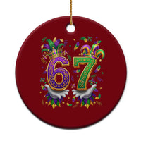 Funny 67 Mardi Gras Ceramic Ornament Six Seven Meme Carnival Hand Gesture