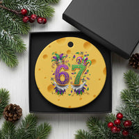Funny 67 Mardi Gras Ceramic Ornament Six Seven Meme Carnival Hand Gesture
