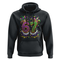 Funny 67 Mardi Gras Hoodie Six Seven Meme Carnival Hand Gesture