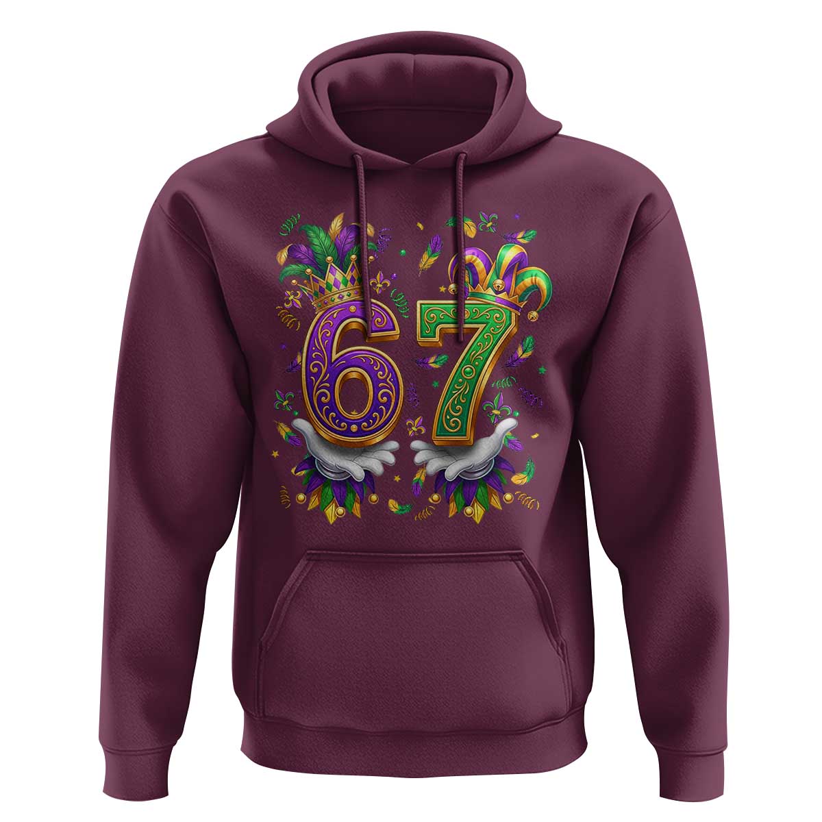Funny 67 Mardi Gras Hoodie Six Seven Meme Carnival Hand Gesture