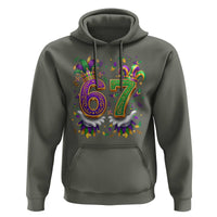 Funny 67 Mardi Gras Hoodie Six Seven Meme Carnival Hand Gesture