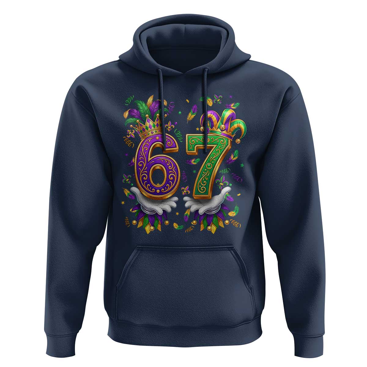 Funny 67 Mardi Gras Hoodie Six Seven Meme Carnival Hand Gesture