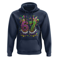 Funny 67 Mardi Gras Hoodie Six Seven Meme Carnival Hand Gesture